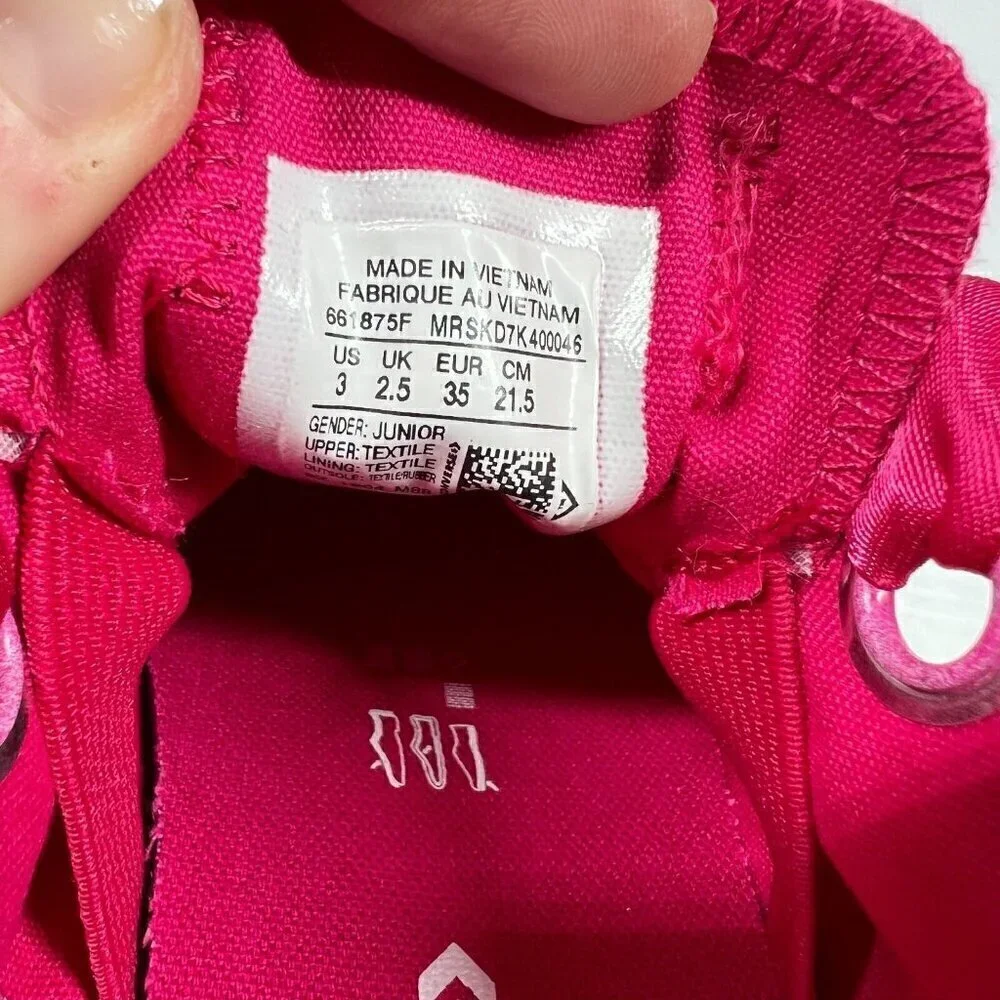 Converse All Star Velvet Junior Size 3 Ribbon Laces Pink Girls Sneaker Shoes